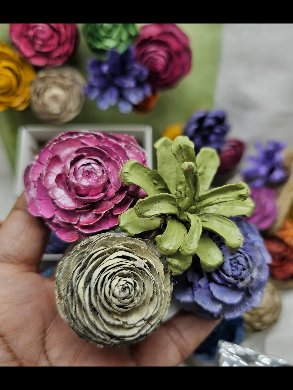 Floral Magnets For Wedding And Bridal Favors... Made From Pinecones!